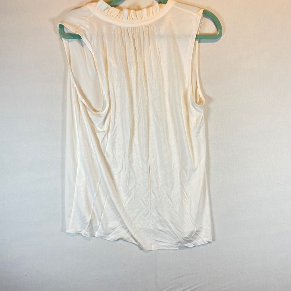 LOFT Womens Off White Ruffle Neck Sleeveless Henley Blouse Large Ivory Top - Picture 7 of 7